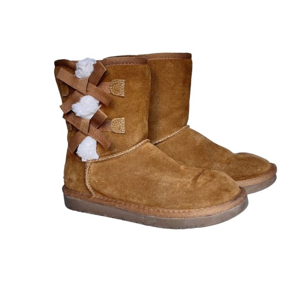 Kids' Koolabura Ugg Victoria Short Boot Chesnut Size 1 Suede Faux Sherpa Cognac - Picture 1 of 10
